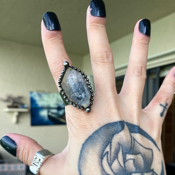 Natural phantom smokey crystal quartz gemstone adjustable ring boho goth - Picture 13 of 15